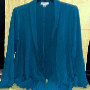 xl teal open front cardigan slightly longer in the front for a flattering look